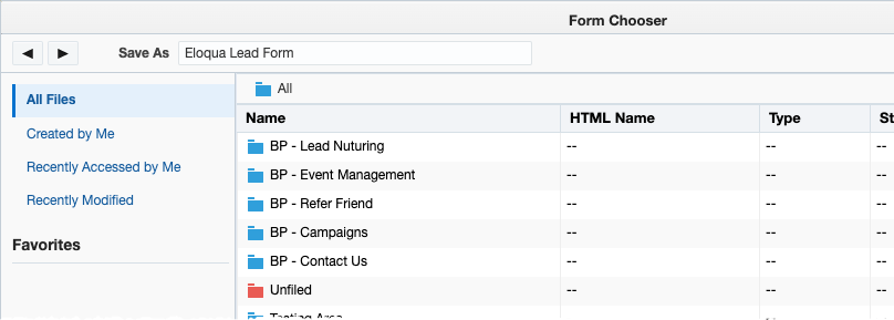 eloqua form list